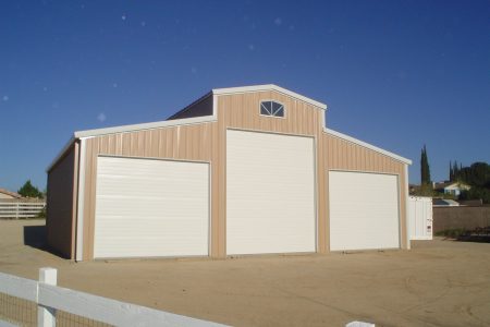 Beige Three Car Steel Garage