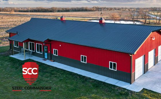 steel barndominium in red