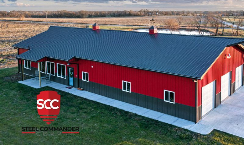 steel barndominium in red