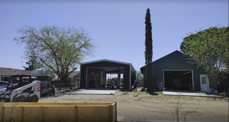 Steel Garage with Large Tree