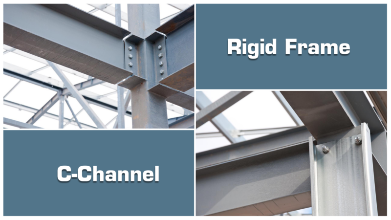 Examples of a c-channel beam, compared to a rigid frame I-beam.